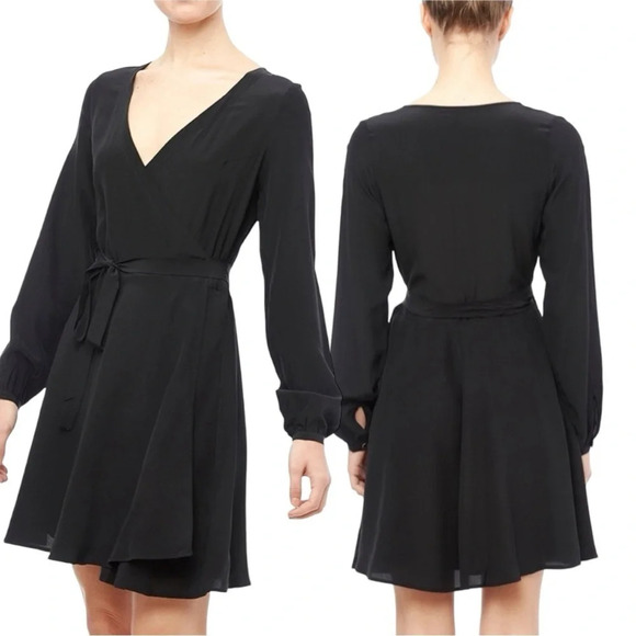 A Line Silk Black Wrap Dress Small WhimsiGoth Quiet Luxury Romantic Party - Picture 9 of 9